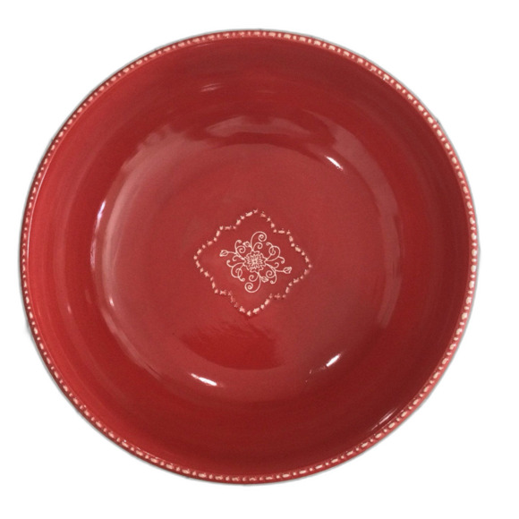 Temptations Ovenware Serving Bowl Swirls and Pearls 4.5 qt Red White by Tara - Picture 1 of 7